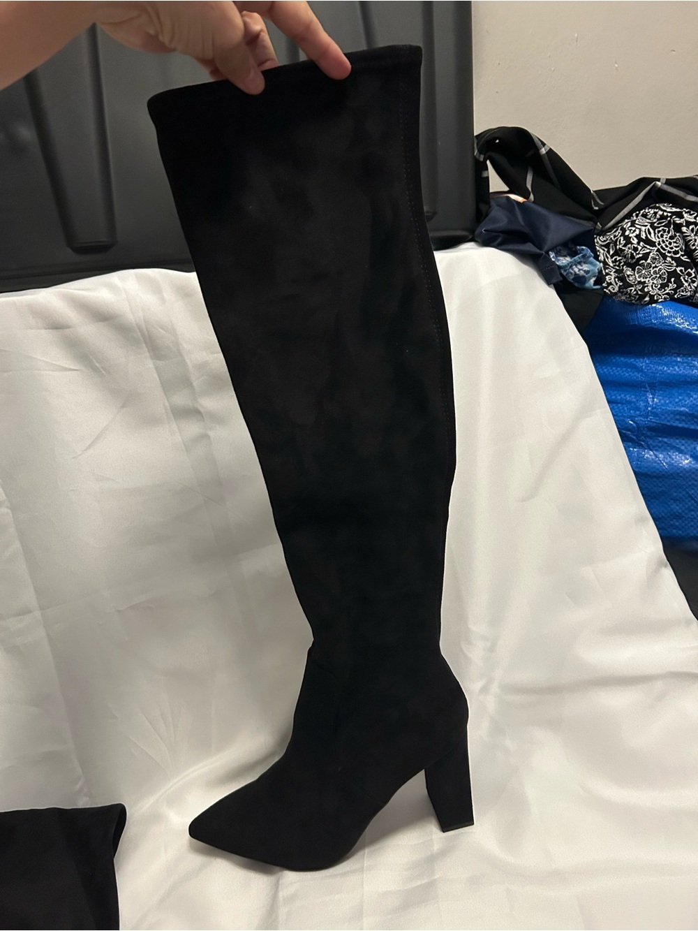 Wild Pair Black Suede Over-the-Knee Block Heel Boots